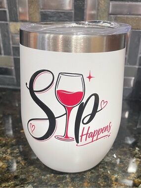 White Stainless Insulated Wine Tumbler - Sip Happens